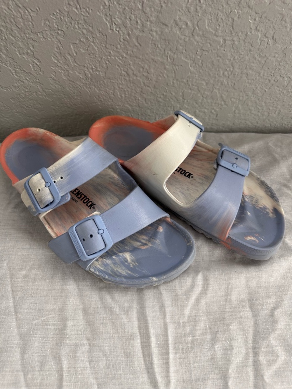 Birkenstock Arizona EVA Marble Tie Dye Sandals Blue Pink Size 39 - Picture 2 of 9